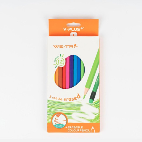 Creioane color erasable WE-TRI cu radiera - 12 buc - Y-Plus