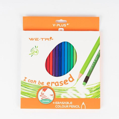 Creioane color erasable WE-TRI cu radiera - 24 buc - Y-Plus