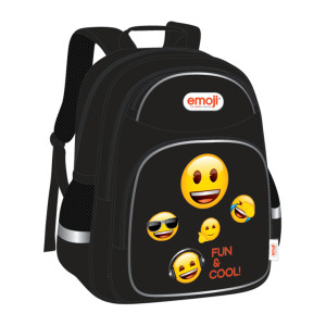 Ghiozdan Scolar EMOJI CLASIC Negru 3fermoare 42HX30X20cm