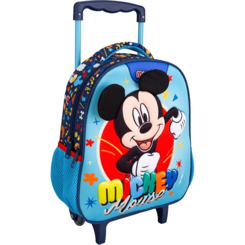 Ghiozdan troller Mickey Mouse albastru clasa 1/4, 2 fermoare