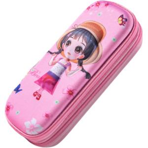 Penar oval cu compartiment rigid imprimat cu model 3D Cute girl, 2 fermoare