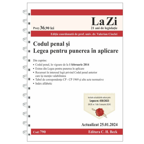 Codul penal și Legea pentru punerea în aplicare. Cod 790. Actualizat la 25.01.2024