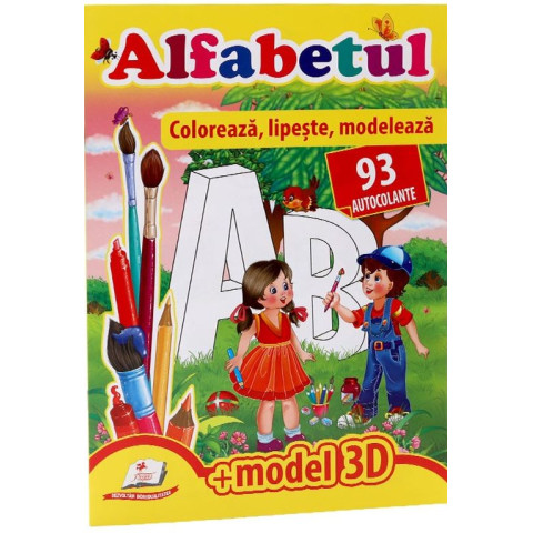 Alfabetul - Colorează, lipește, modelează + 93 autocolante  +3D model