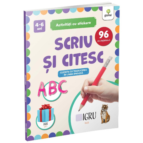 Scriu și citesc. Cuvinte cu traducere în limba engleză. Activități cu stickere 4-6 ani