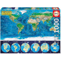 Puzzle neon Educa de 1000 piese - Harta lumii